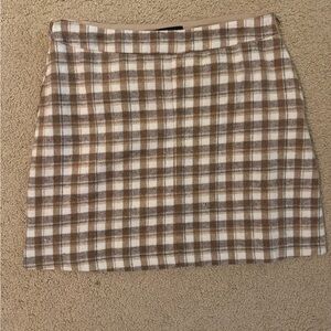 Lulu's Checkered Tan and White Mini Skirt